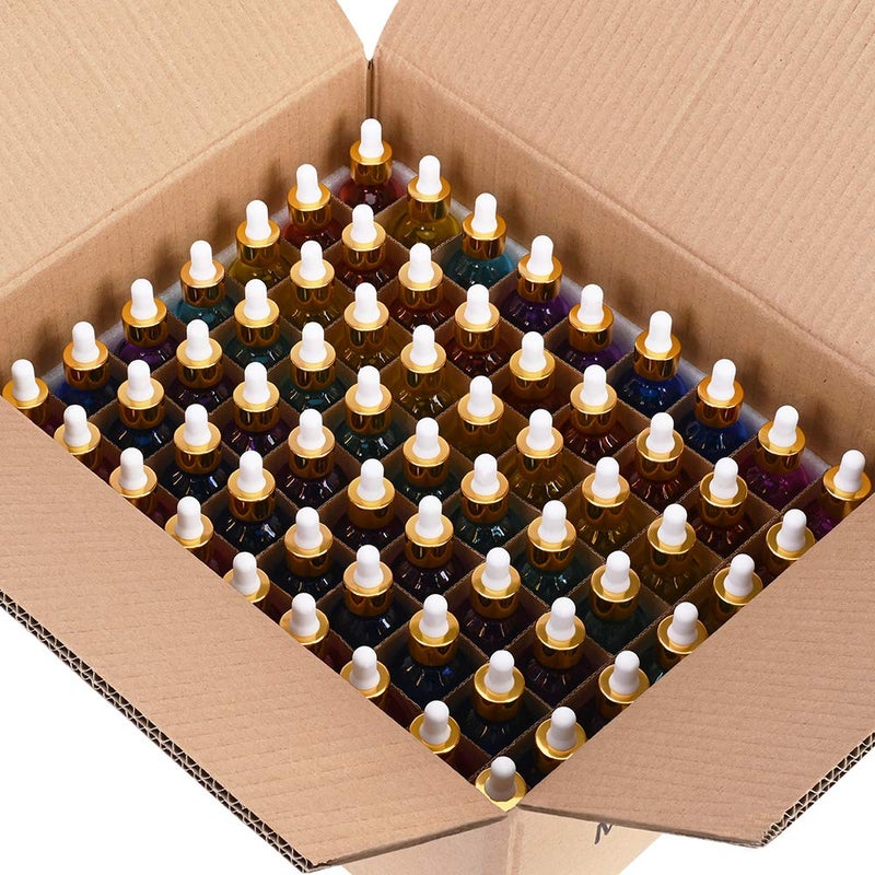 PrettyCare Glass Eye Dropper Bottles 2oz (60ml), 63 Pack Rainbow Empty Thick Bottles Bulk with Leakproof Golden Caps - With Labels & Funnels for for Storage, Travel,Essential Oils, DIY Serums, Tinctur - Image 2
